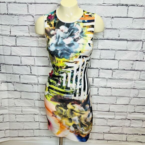 Clover Canyon Womens Multicolor Floral Maze Neoprene Midi Dress Size XS - Picture 1 of 7